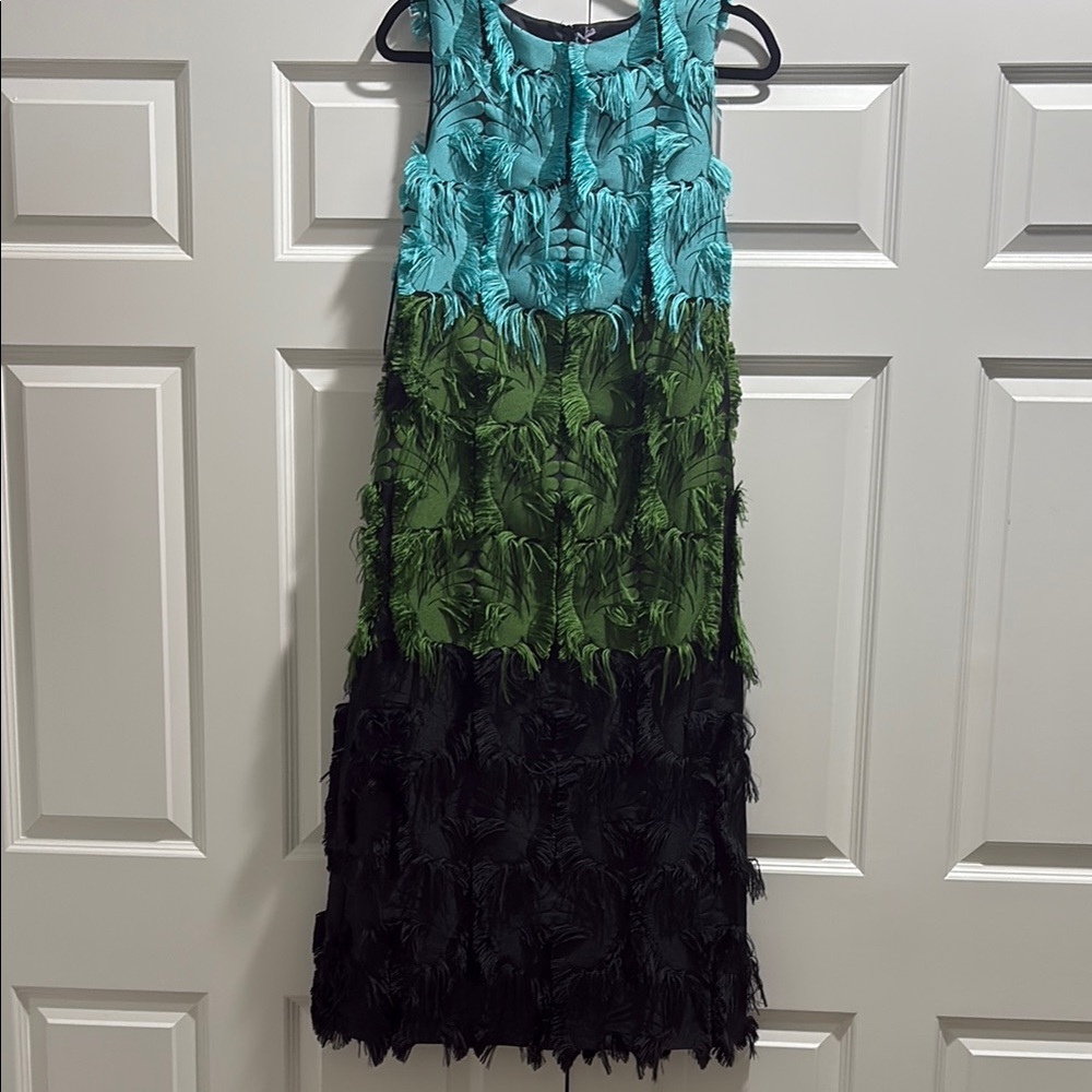 LA DoubleJ Blue and Green Tiered Sheath Midi Dress